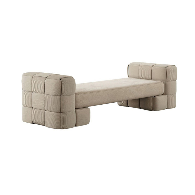 Banc rembourré en similicuir, Brun clair, H 22,83 po x l 47,24 po x P 22,83 po