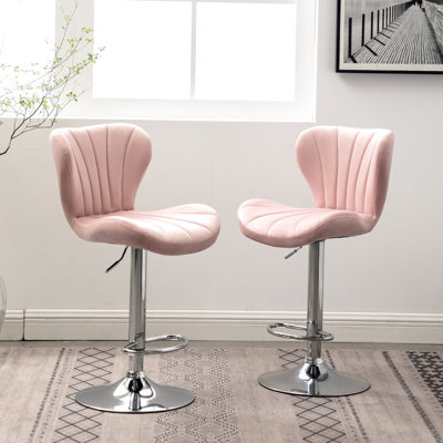 Pink Swivel Of 2 - Upholstered Bucket Seats, Adjustable Height Feature, Comfortable Footrest, Contemporary Look Modern Style Stools With Vertical Lines And Comfort Foam