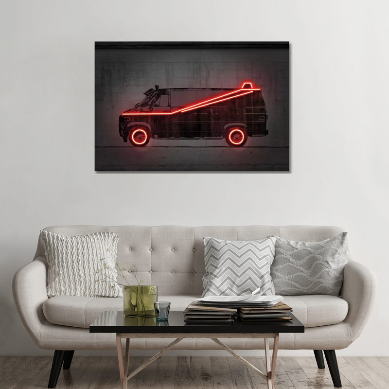 Impression d’art graphique, « Team van » par octave Mielu, H 32 po x l 48 po x 1,5 po, Toile tendue, Pas de tapis