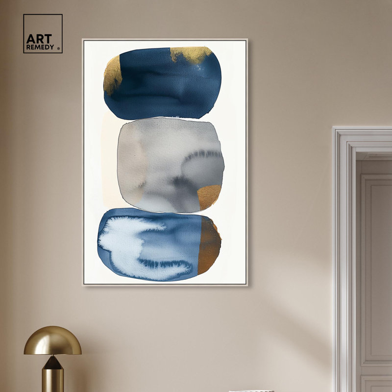 Blue and Gold Abstract Canvas Art with Wooden Frame, 16" x 11"
