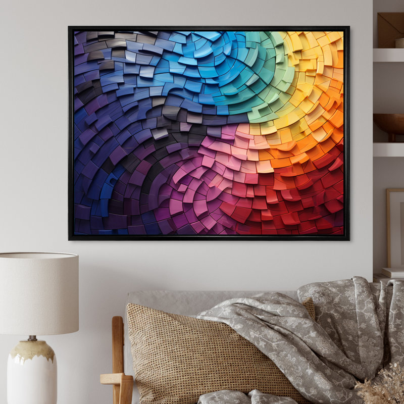 Abstrait arc-en-ciel coloré arc-en-ciel - arc-en-ciel, art mural, H 34 po x l 44 po x P 1,5 po, Cadre flottant noir