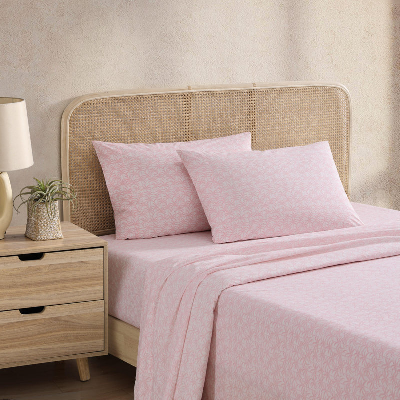 Tommy Bahama Printed Percale Cotton Sheet Set, King Sheet Set with 2 Pillowcases, Pink Lovely Palms