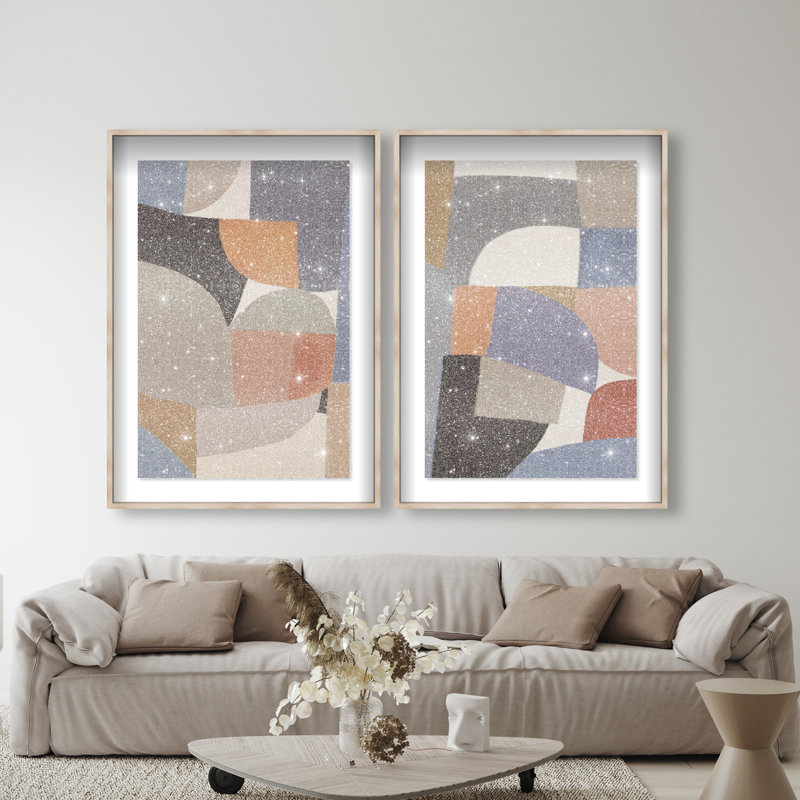 Muted Prelude Set Shadowbox Abstract Print by Oliver Gal, Black Frame, 10 x 15, 93"H x 63"W, Natural Oak Shadowbox