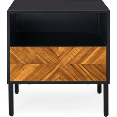 Table de chevet en bois massif, table de bout, table de chevet à motif à chevrons pour chambre rustique, assemblage facile, brun doré rustique et noir