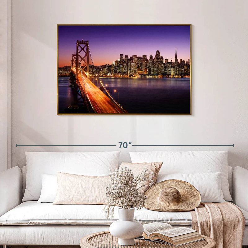 Horizon du pont de la baie de San Francisco, Cadre flottant doré, 43 po x 29 po