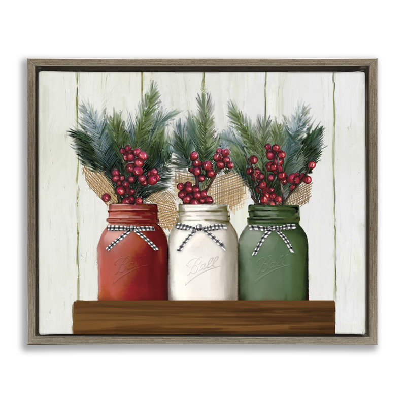"Festive Holiday Jars Grain", art mural sur toile flottante par Ziwei Li, H 25 po x l 31 po, Cadre flottant orme Montalcino