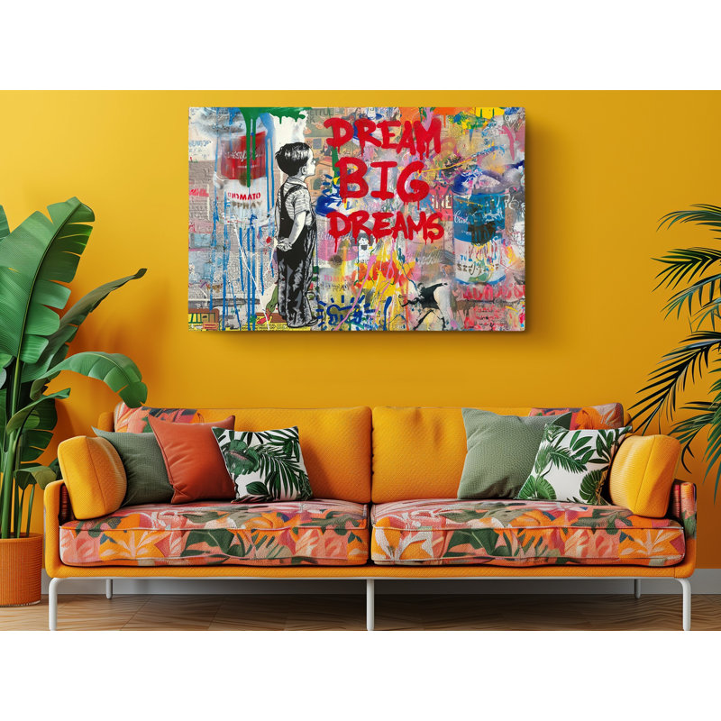 Banksy Dream Big Dreams Graffiti Canvas Print, 40" H X 60" W