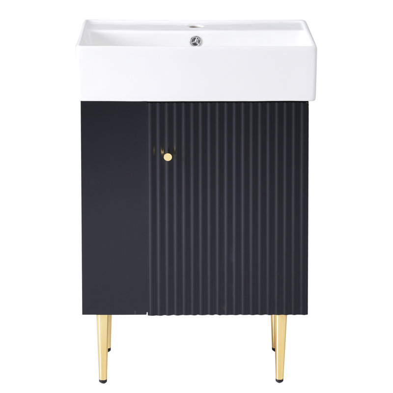 Meuble-lavabo simple 21,6 po avec lavabo simple en céramique et meuble de rangement latéral gauche