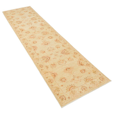 Jylene Hand Woven Runner Beige Floral Oriental 100% Wool