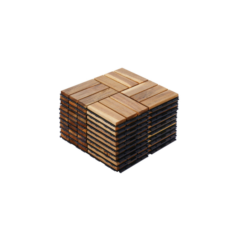 10 tuiles de terrasse imbriquées en bois franc d'acacia, carrées de 12 po x 12 po, à carreaux, idéales pour le patio, le balcon et le plancher extérieur au bord de la piscine