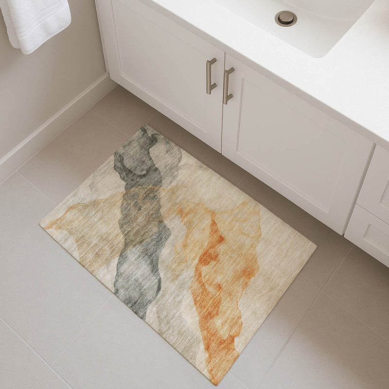 Premium Machine Washable Mayfield AMF2109 Abstract Rug, 1'8" x 2'6", Orange
