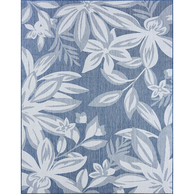 Tapis d'intérieur / extérieur bleu / crème à motif floral Baeten, Rectangle 8 pi 10 po x 12 pi 2 po