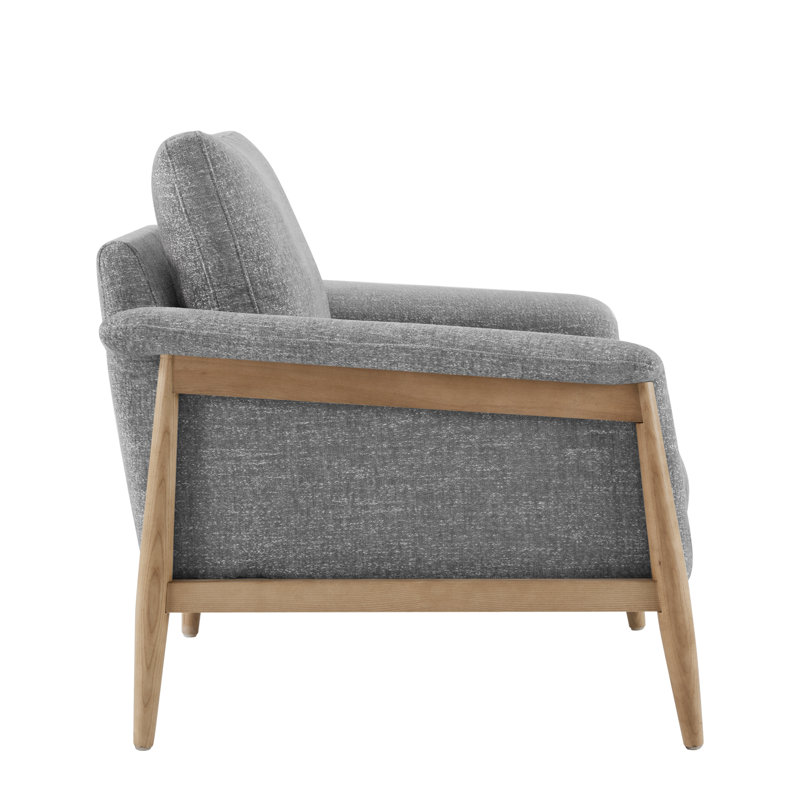 Minetta Accent Chair With Solid Wood Legs, Magnolia Light Grey Tweed