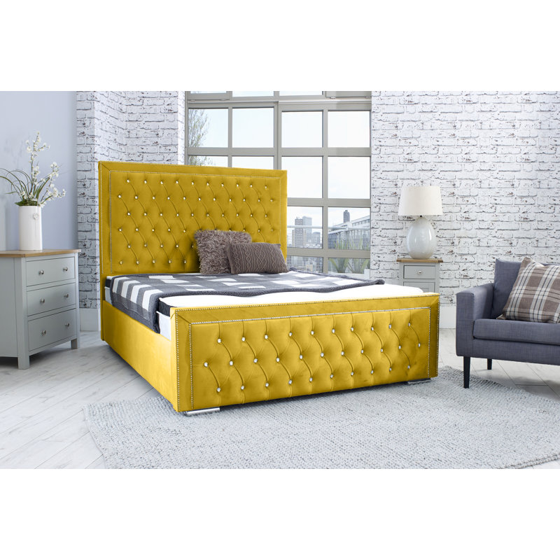 Joseline Upholstered Bed, Single (3'), Mustard Gold