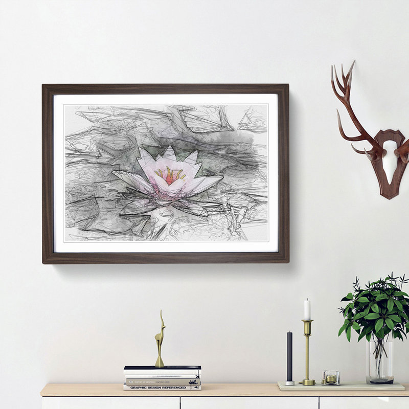 A Pale Pink Water Lily in Abstract - Picture Frame Graphic Art Print, 27cm H x 36cm W x 2cm D, Walnut Framed