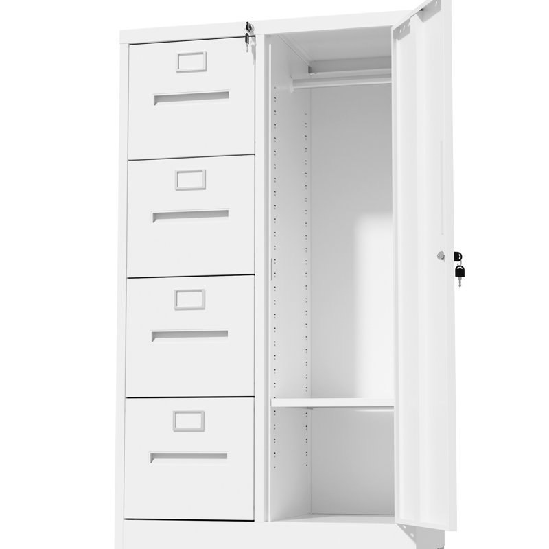 Armoire de rangement verticale en métal blanc pour et bureau, 4 tiroirs avec suspension à extension complète, documents à serrure sécurisée, chambre à coucher facile à nettoyer, divers articles à roulement en acier, assemblage