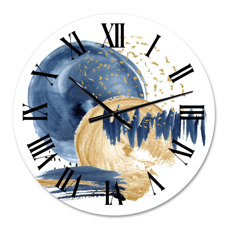 Horloge murale moderne bleu foncé et doré, Petit