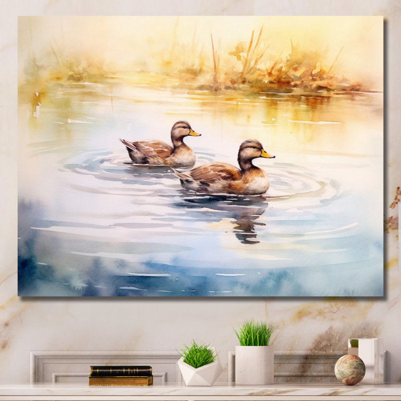 «Ducks in Pond V», reproduction sur toile encadrée, H 24 po x l 32 po x P 1 po, Toile tendue