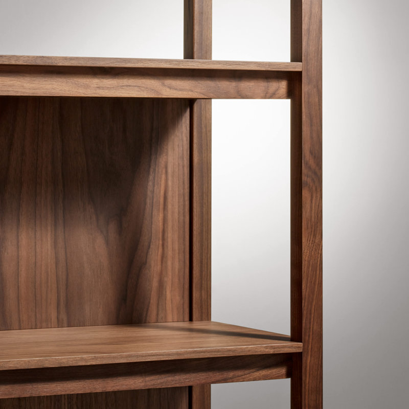 Open Plan Solid Wood Etagere Bookcase, Walnut