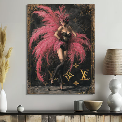 Déesse cabaret rose à plumes roses - salon art mural femme