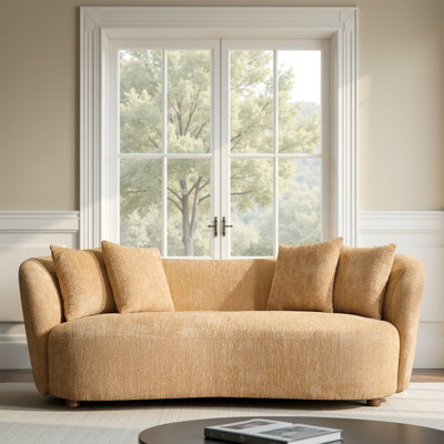 Greigh 90" Modern Curved Boucle Sofa With Solid Wood Leg
