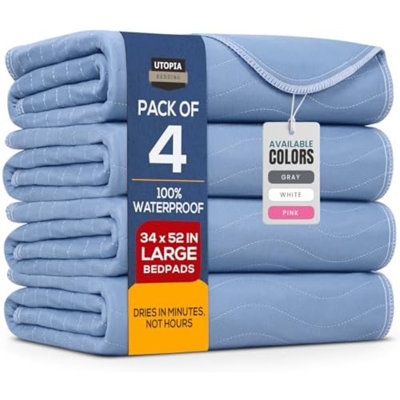 Coussinets de lit lavables 34 po x 52 po (paquet de 4) imperméables, réutilisables et résistants à l'absorption lourde pour adultes, enfants, personnes âgées et animaux de compagnie