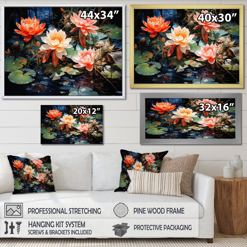 " China Art Koi Pond ", 16" H x 32" W x 1" D, Wrapped Canvas