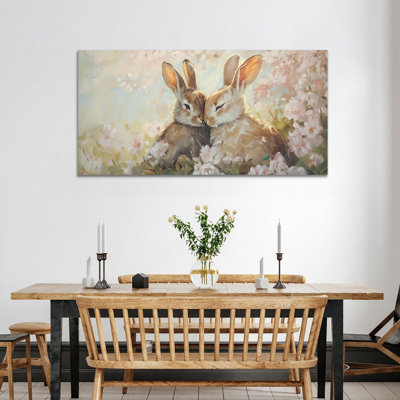Art mural de lapin de Pâques GUTTATY, décoration murale de photos de lapin de Pâques au printemps, décorations murales de fleurs de lapin et de printemps, impressions de Pâques pour le salon, la chambre à coucher, la chambre d'enfant, la chambre de bébé prête à être suspendue, 16 po x 32 po