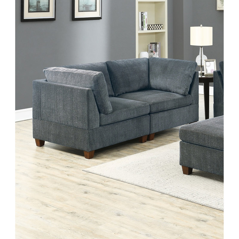 Chenille moderne gris 6 pièces - Mobilier de salon avec dossier rembourré et contreplaqué modulaire en bois