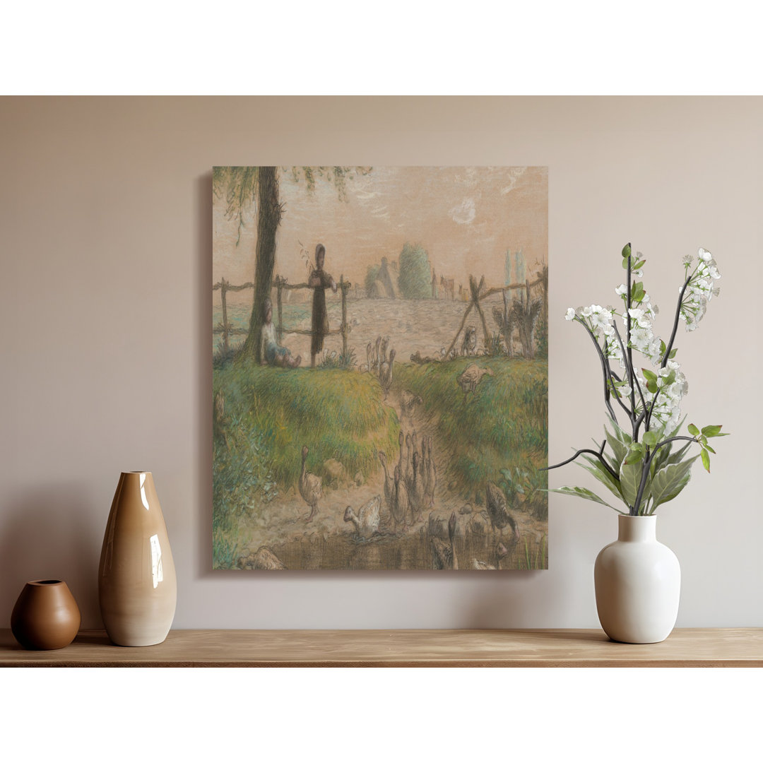 Geese Canvas Wall Art, Vintage Farmhouse Scene, Ready to Hang, Archival Print, Gallery Wrapped Canvas, Pastoral Decor, Nature Artwork