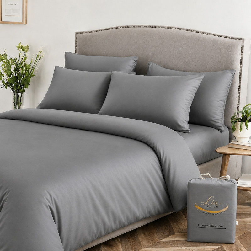 Lia Design Collection Microfiber Solid Colour Duvet Cover Set, King, Dark Grey