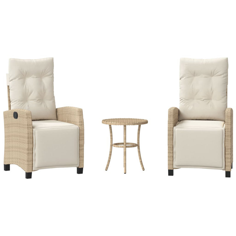 2 - Person Wicker Patio Dining Set with Round Table , Cushions Included, Beige, Beige