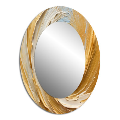 Gold Cream Infinite Swirls II - Abstract Oval Decorative Mirror On Metal