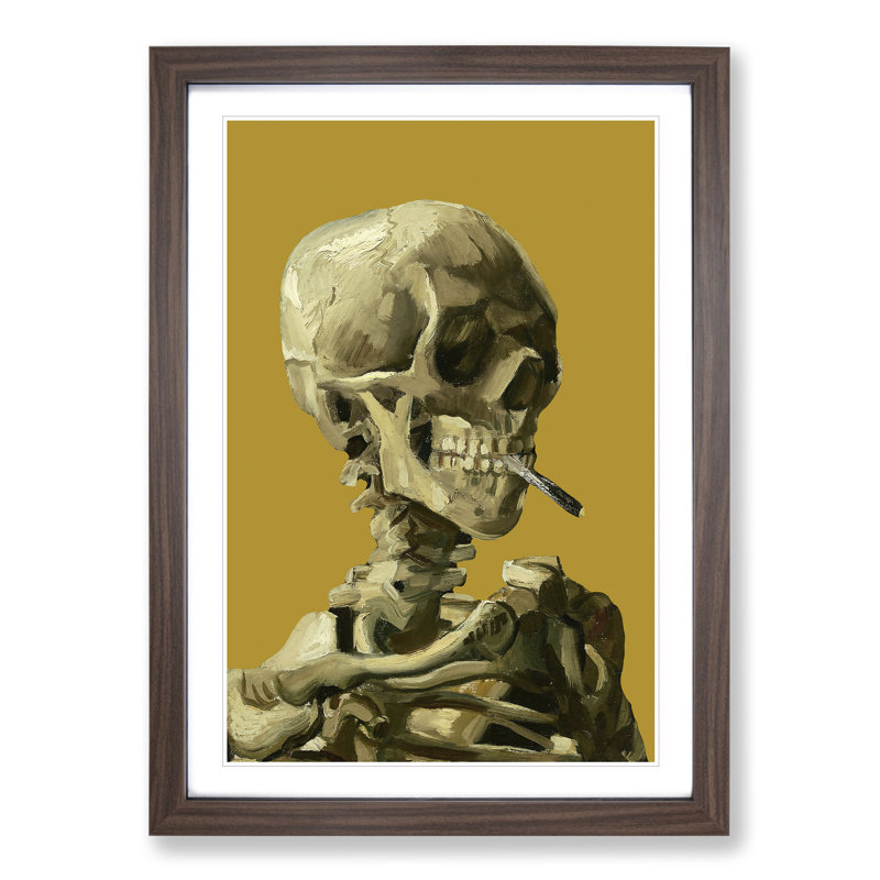 Mustard Skull of a Skeleton with Cigarette by Vincent Van Gogh - Picture Frame Painting, 90cm H x 65cm W x 2cm D