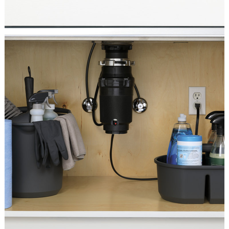 Compact Black Continuous Feed Garbage Disposer with 1/3 HP Motor