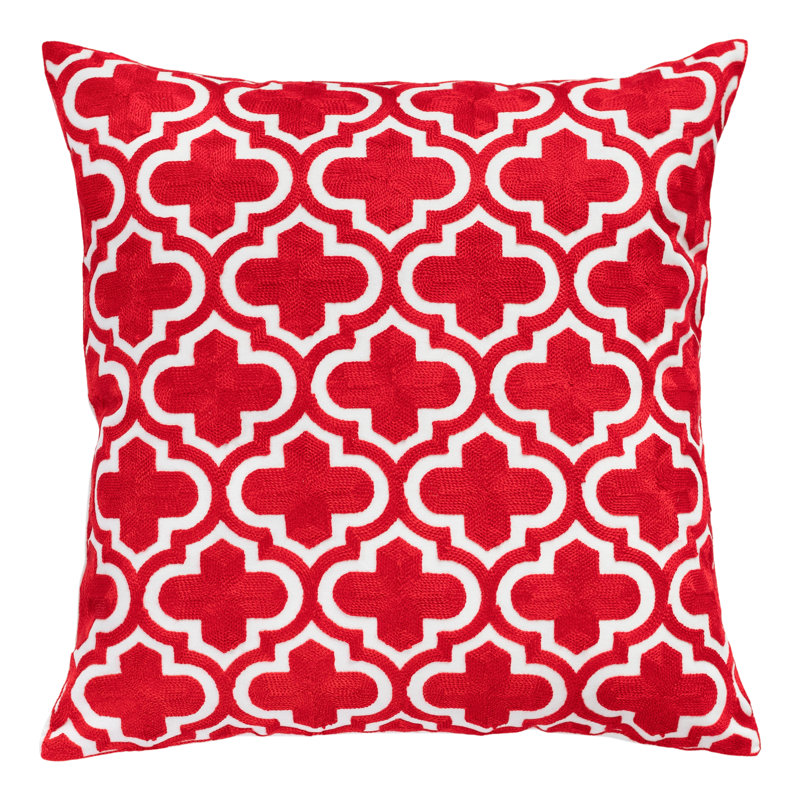 Embroidered Pillow Cover, Trellis, Red/White