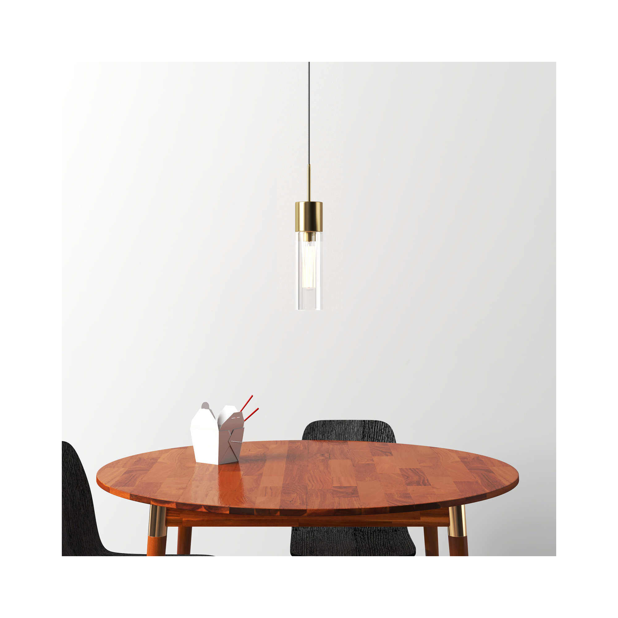 Hubbard Single Light Glass Dimmable Pendant, Brass, Clear