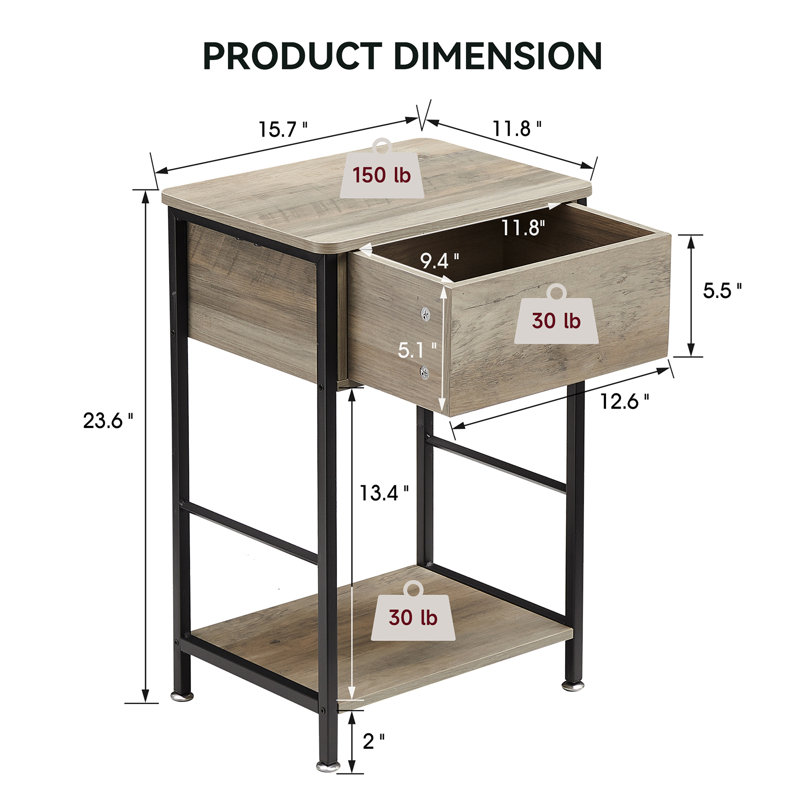 Table de bout 23,6 po de hauteur Rollyn, gris