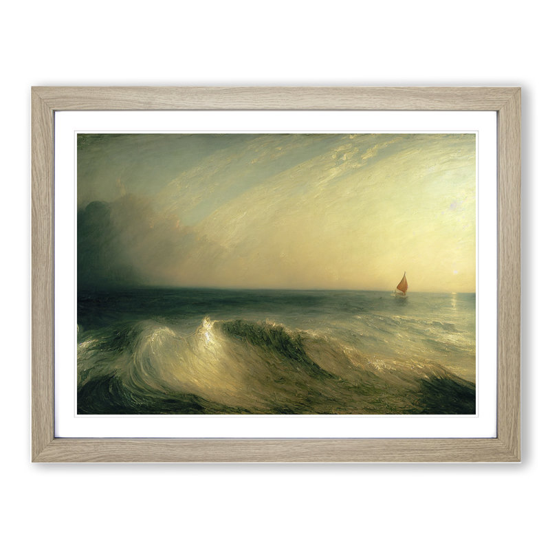 Moody Sailing Boat - Framed Print, 25cm H x 34cm W x 2cm D, Oak Framed