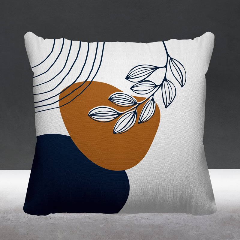 Coussin intérieur / extérieur Lupita, Orange / bleu marine, L 15 po x H 15 po