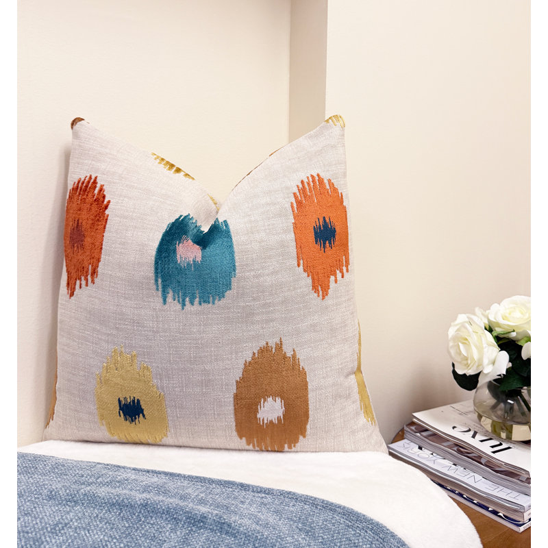 Housse de coussin en velours Ikat Dot, 22 x 22 po, Orange