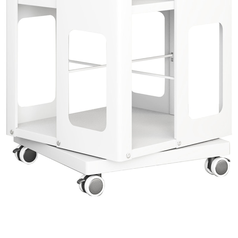 Nouveau style blanc, bibliothèque à 4 roulettes, 360 roulettes, construction, rotation douce, grande surface de plancher, espace