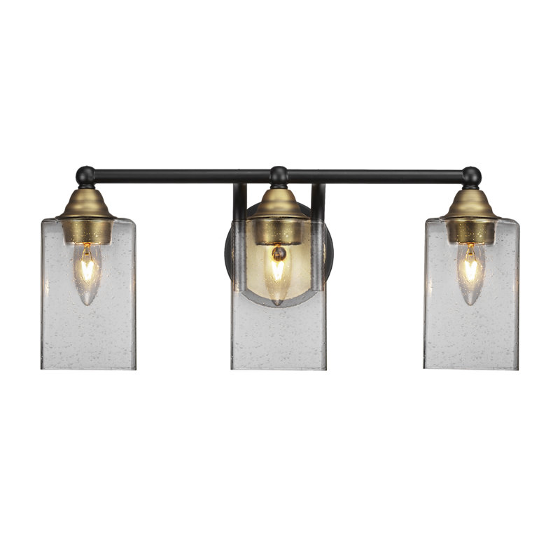 Michell 3-Light Bath Bar, Matte Black/Brass, Clear Bubble
