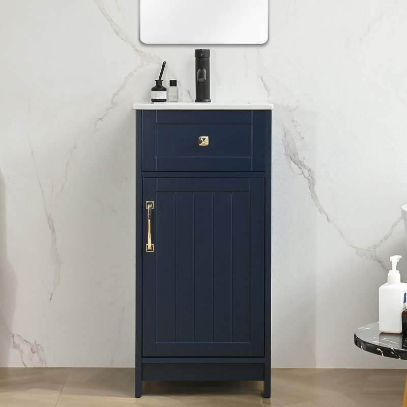 Meuble-lavabo moderne 16 po avec lavabo, Doré, Marine
