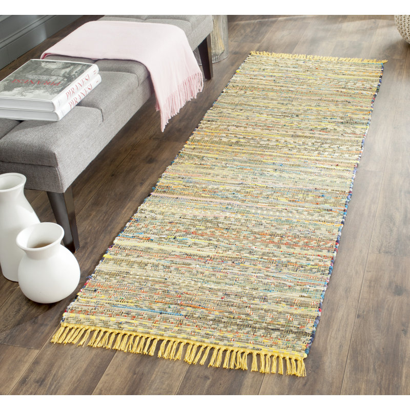 Tapis rayé en coton tissé à la main Weekley, Tapis de couloir 2 pi 3 po x 12 pi