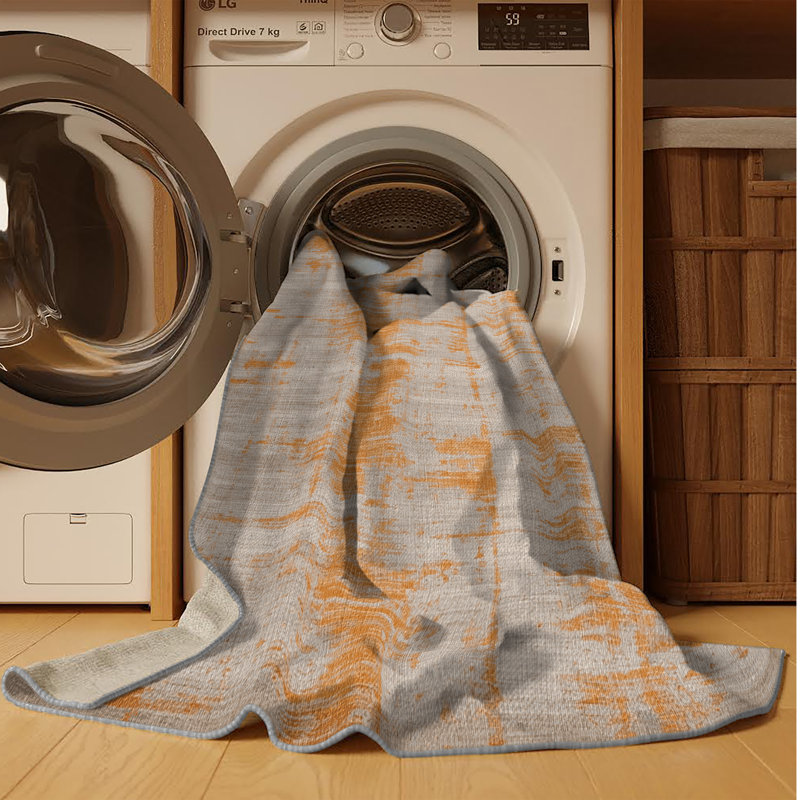 Machine Washable Abstract Gray Area Rug, Rectangle 4' x 6'