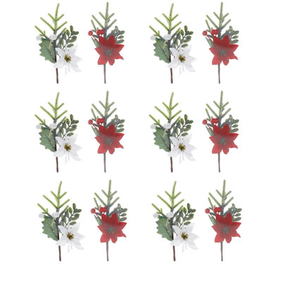 Ensemble de 12 poinsettias avec baies et pin (assorti)