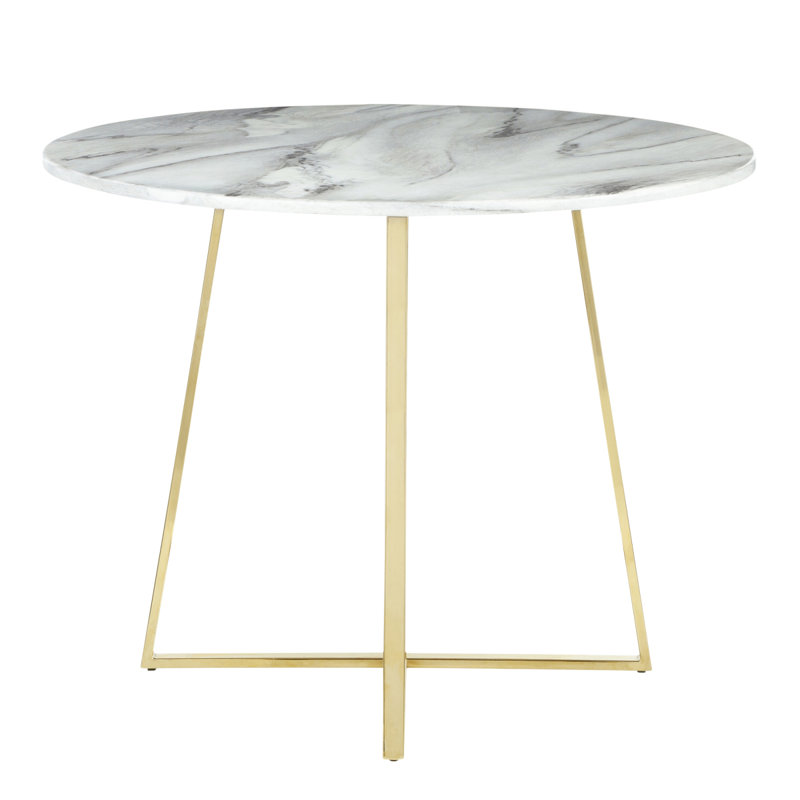 Table de salle à manger contemporaine en métal doré et plateau en marbre blanc