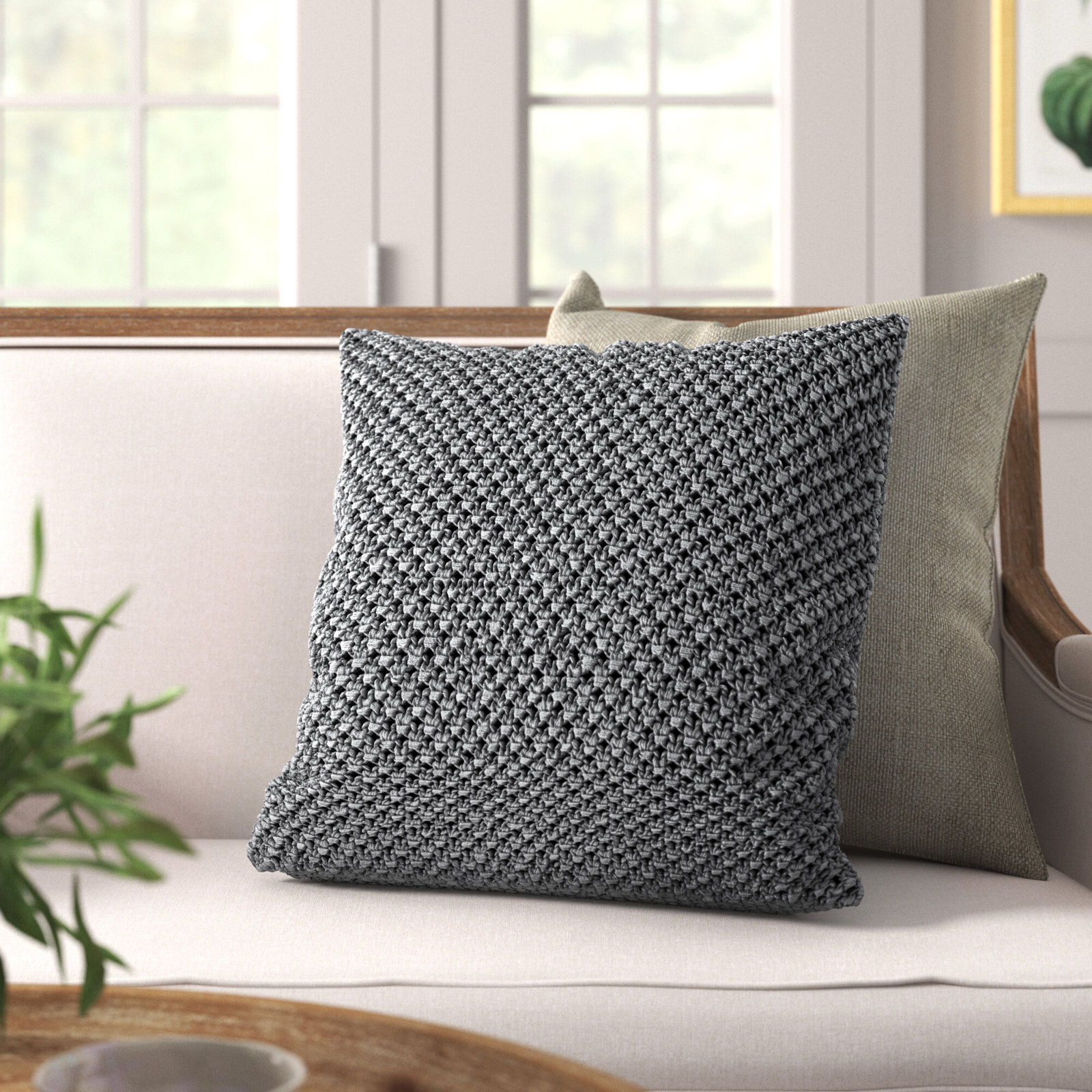 Lucile Cotton Throw Pillow, Poly Fill, 18" x 18", Gray