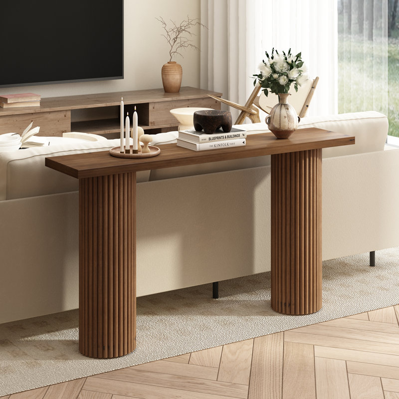 Gennari 55'' Fluted Solid Wood Console Table with Rectangular Tabletop